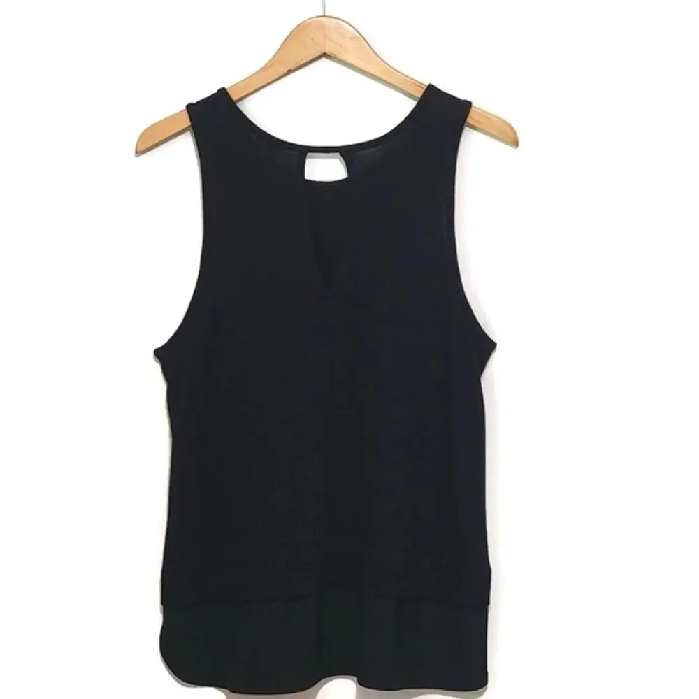 J.Crew Tiered Sleeveless Scoop Neck Tunic Top Black L Feminine